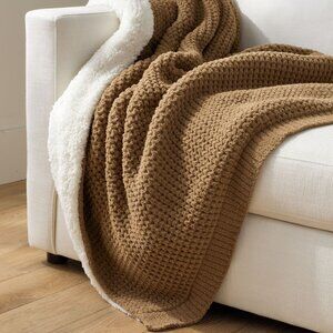 Pottery Barn Chenile Waffle Weave Sherpa Backed Throw